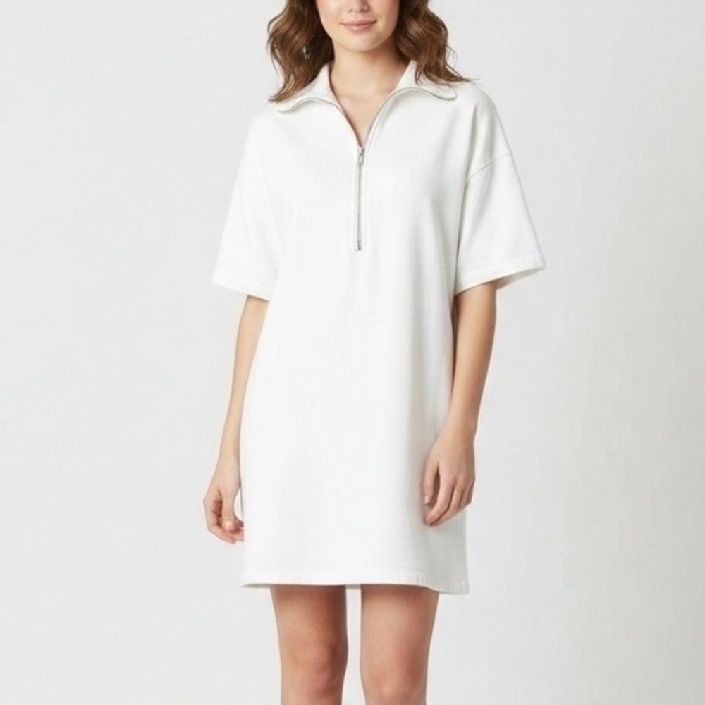 Reformation Hampton Sweat Mini Dress White Organic Cotton Fleece Half Zip XS